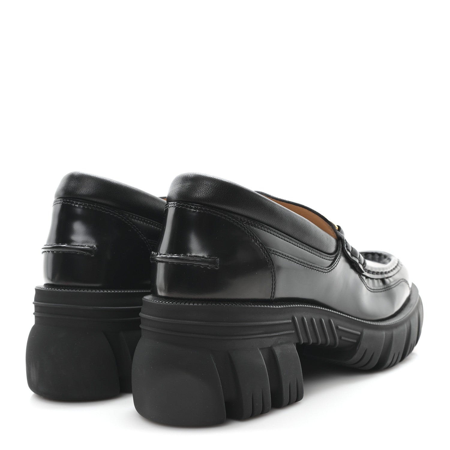 Gucci Magnum Calfskin Nappa Samoa Womens Horsebit Platform Chunky Lug Sole 40mm Loafers 41 Black