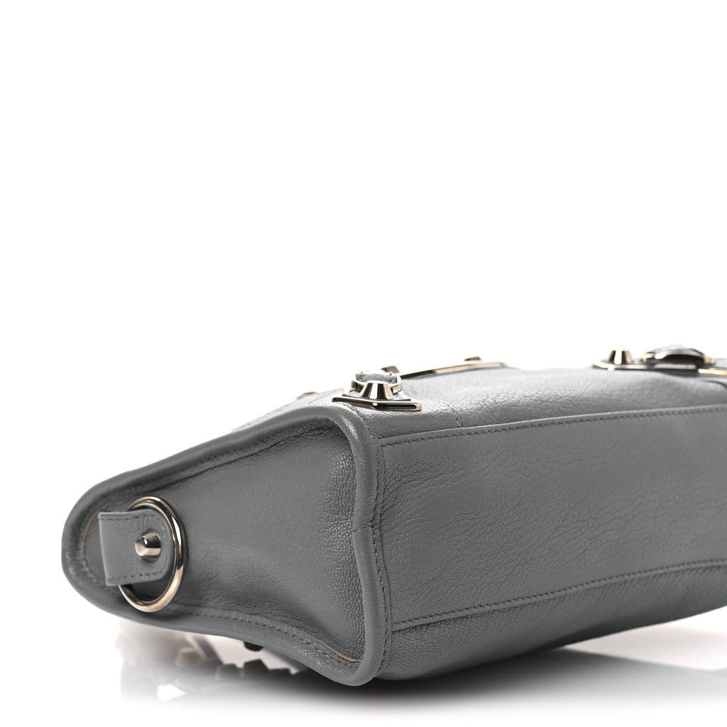 Balenciaga Chevre Silver Metallic Edge Hardware Mini City Bleu Acier