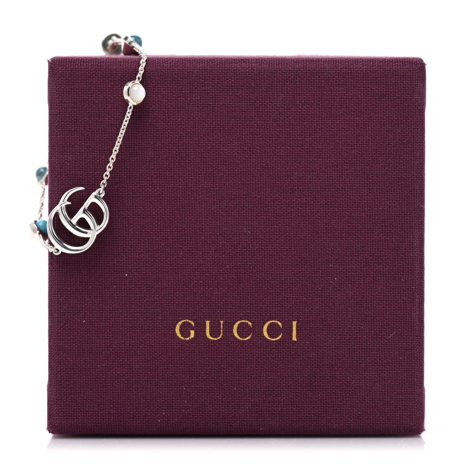 Gucci Sterling Silver Blue Topaz Mother of Pearl Resin Double G Flower Bracelet Turquoise