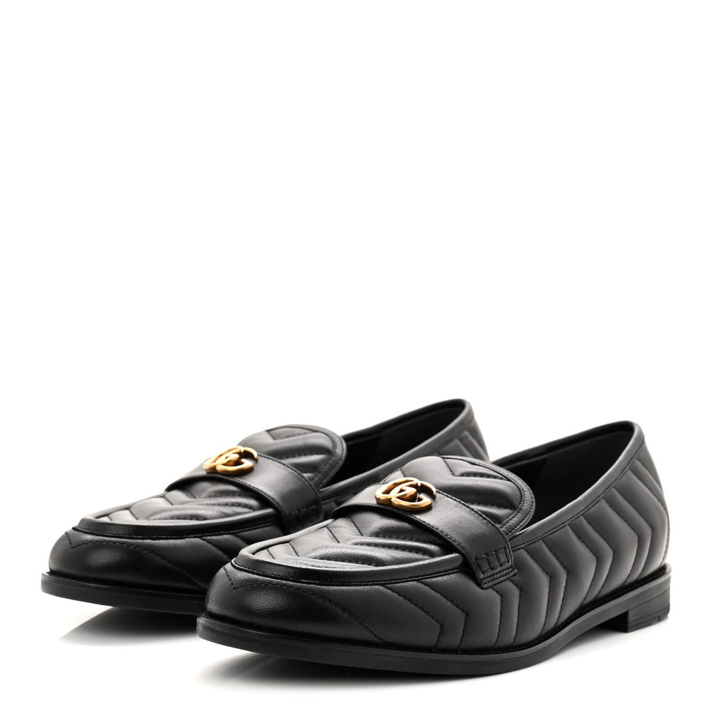 Gucci Nappa Matelasse Double G Marmont Loafers 42 Black