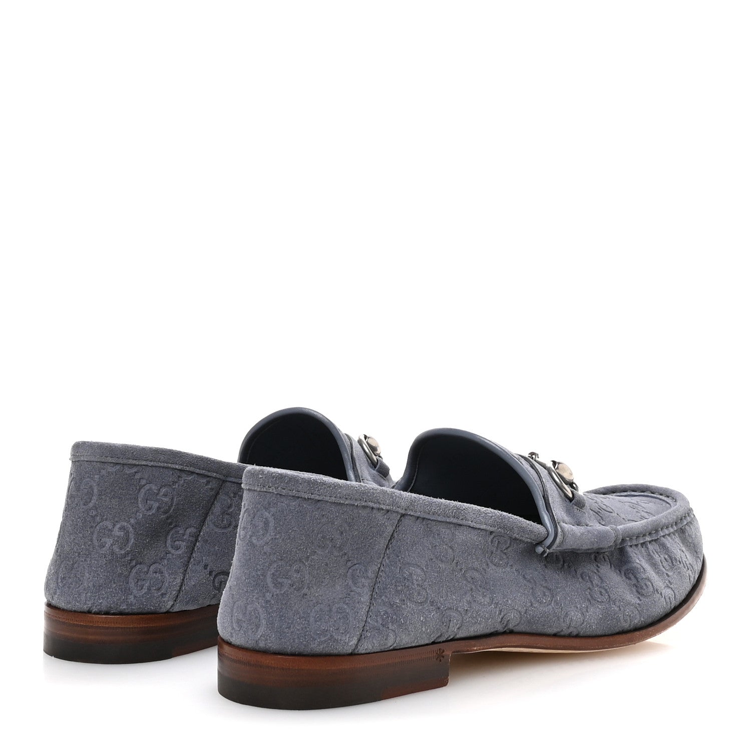 Gucci Luxury Suede Guccissima Mens Horsebit Mocassin Loafers 9.5 Foggy Grey