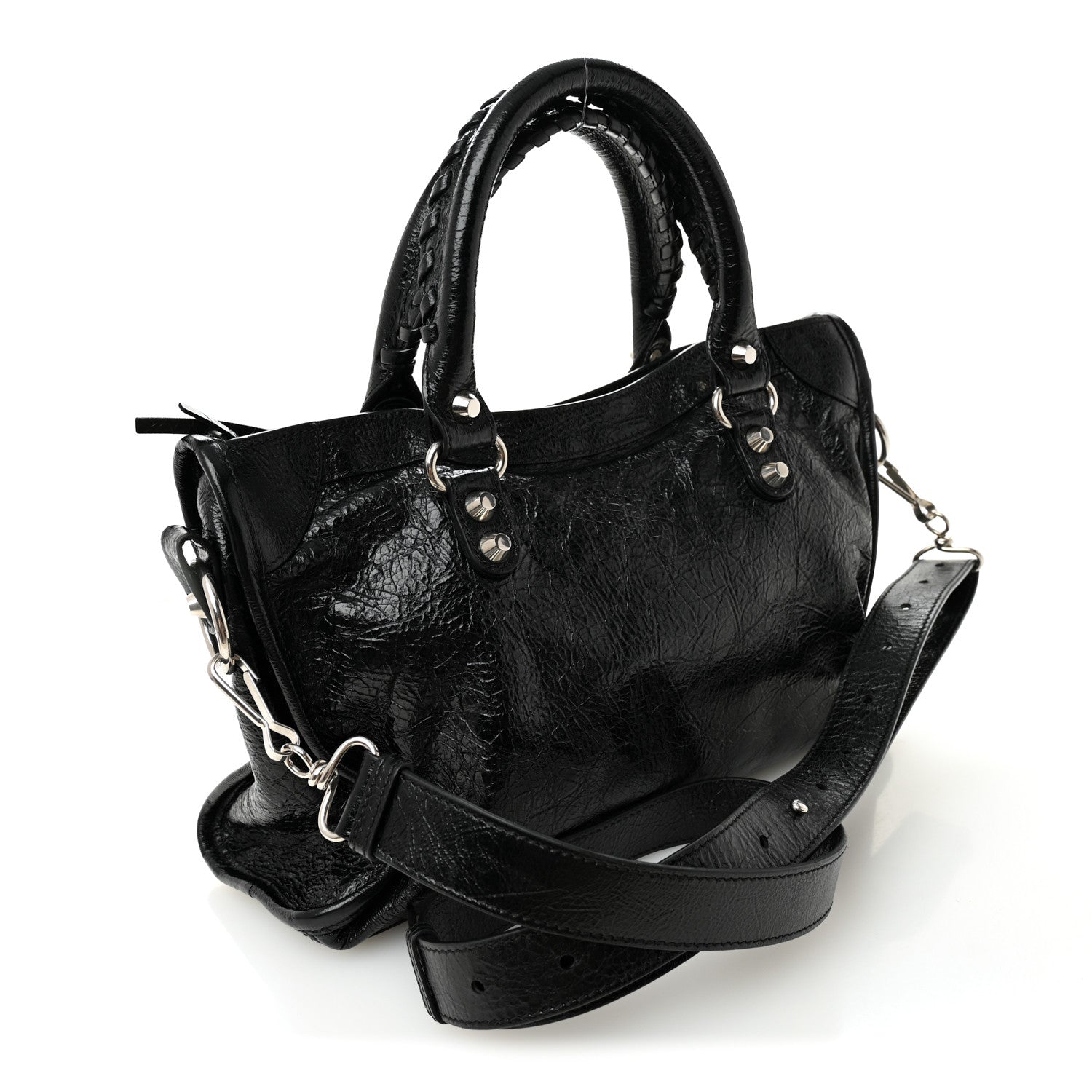 Balenciaga Agneau Arena Storico Silver Hardware Small Le City Black