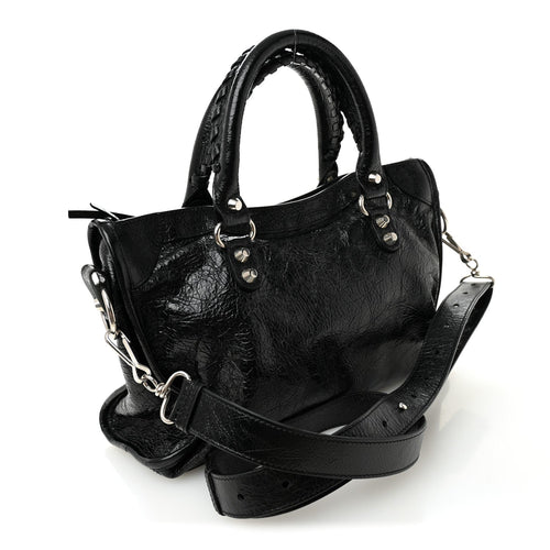 Balenciaga Agneau Arena Storico Silver Hardware Small Le City Black