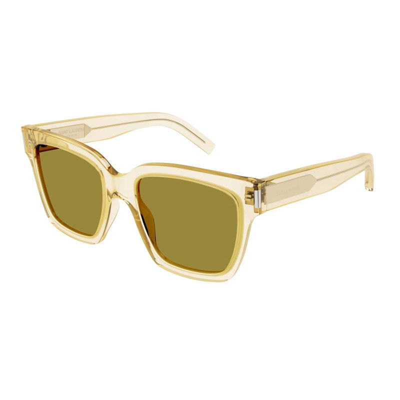 Saint Laurent Sunglasses Square Full Rim, Transparent Yellow Frame and Green Lens SL507005