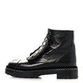 Chanel Crackled Calfskin Velvet Pearl Combat Short Boots 37.5 Black