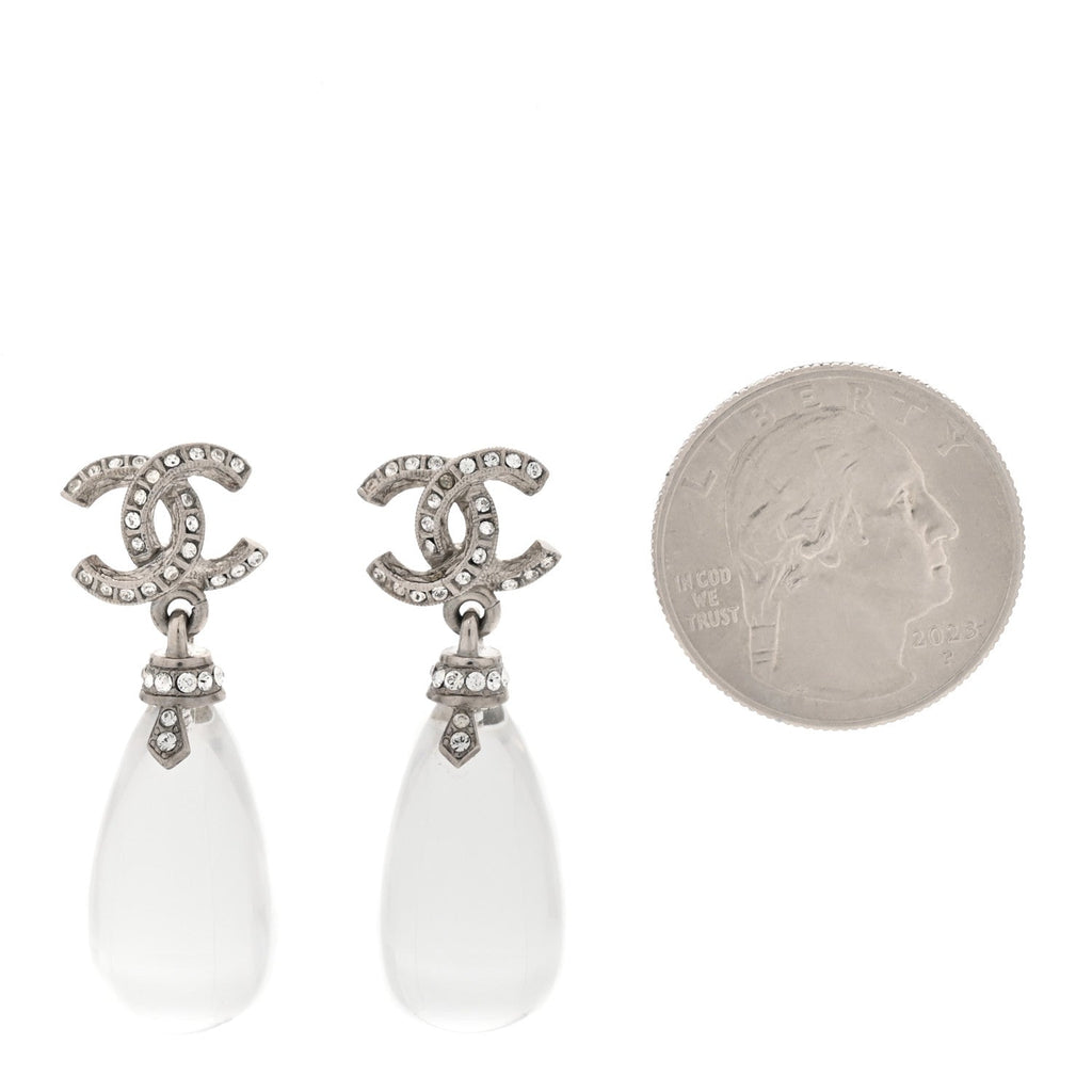 Chanel Ruthenium Crystal CC Drop Earrings Silver