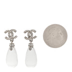 Chanel Ruthenium Crystal CC Drop Earrings Silver