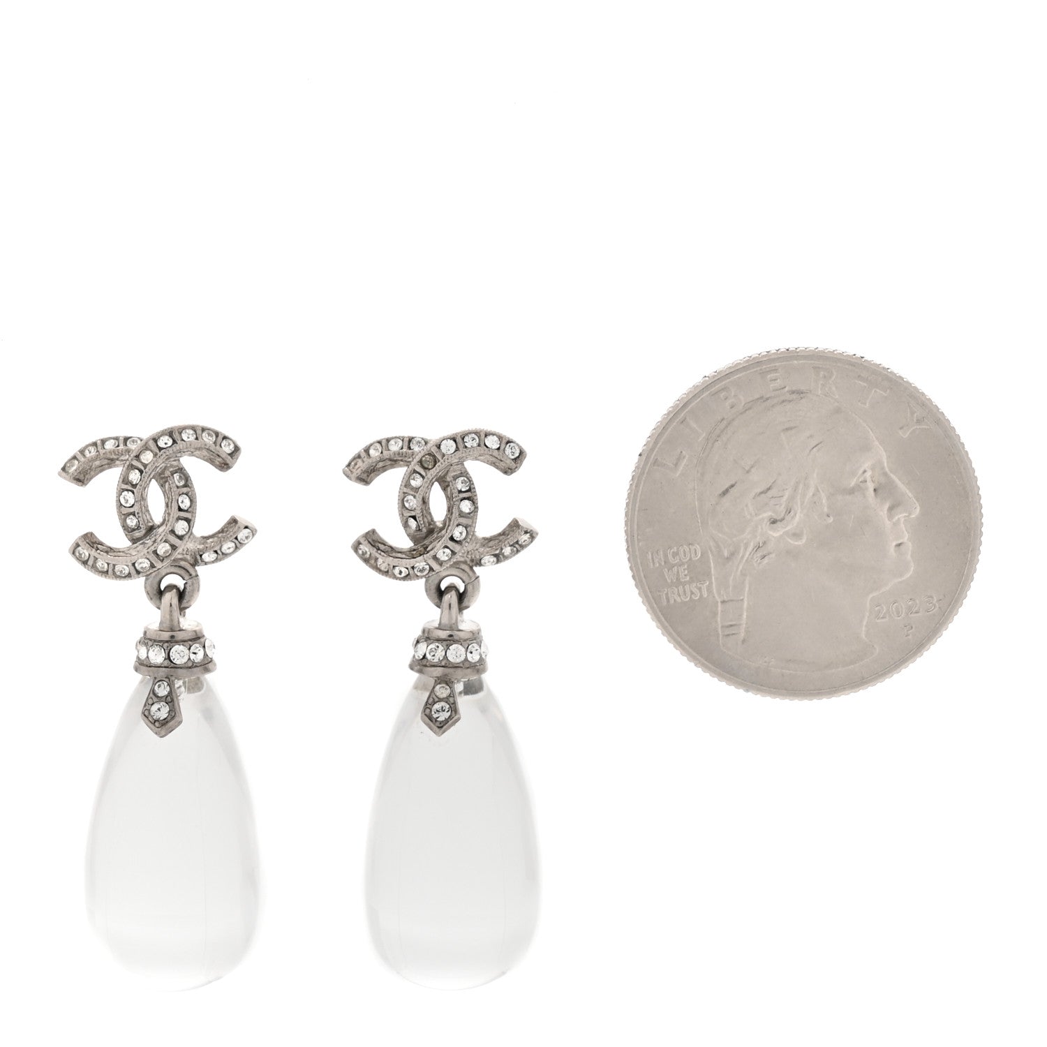Chanel Ruthenium Crystal CC Drop Earrings Silver