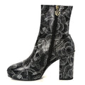 Chanel Calfskin Camellia Printed Ankle Boots 39 Black White