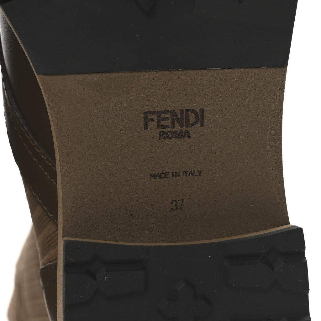Fendi Vitello Stretch Fabric FF Rockoko Biker Boots 37 Maya Chocolate