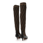 Fendi Nappa Microfiber Fabric FF Rockoko Thigh High Boots 37 Ebano Tobacco Black