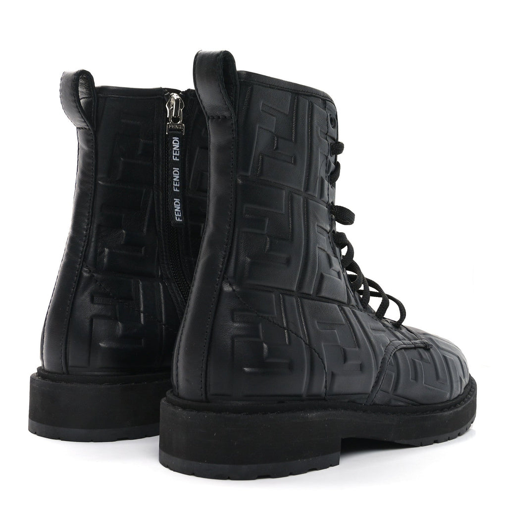 Fendi Nappa FF Embossed Womens Biker Boots 38.5 Black