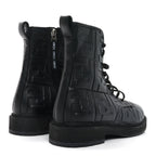 Fendi Nappa FF Embossed Womens Biker Boots 38.5 Black
