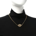 Chanel Metal Calfskin Crystal Chain CC Choker Necklace Black Gold