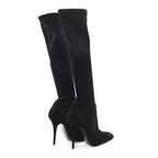 Saint Laurent Velvet Ella 110 Knee High Boots 40 Black