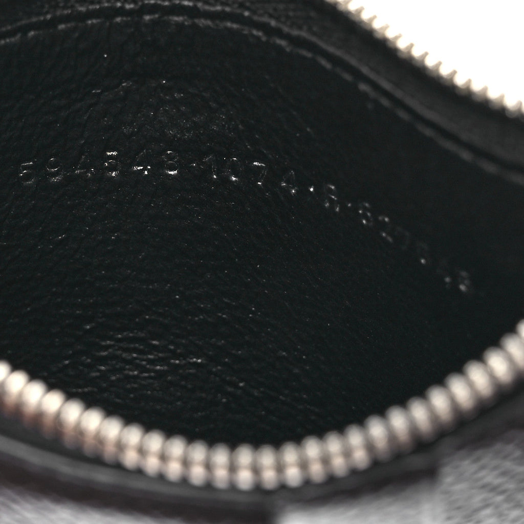 Balenciaga Grained Calfskin Miami Logo Cash Coin Card Holder On Keychain Black