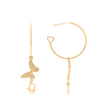 Christian Dior Metal Crystal Butterfly Logo Hoop Earrings Gold