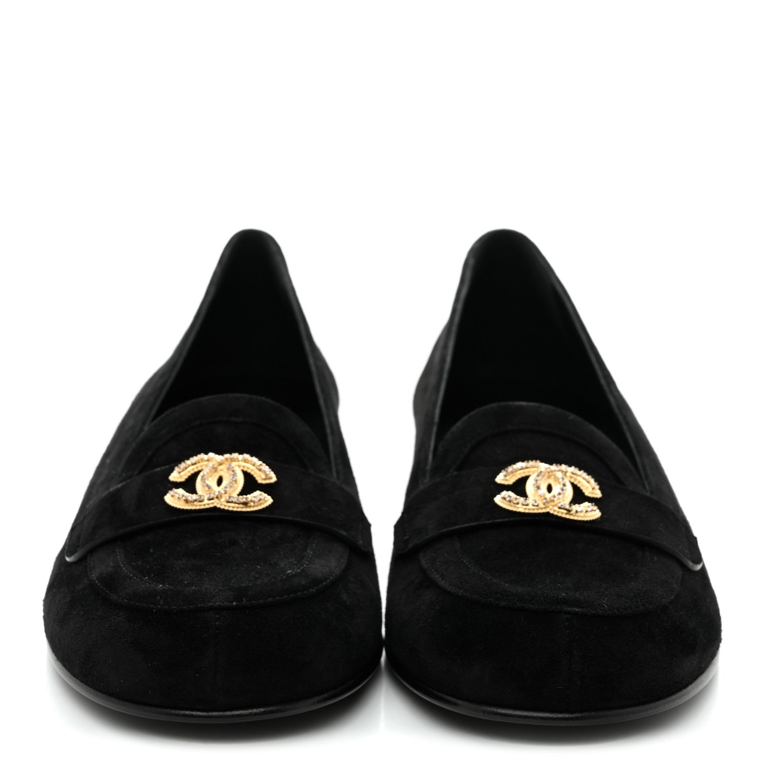 Chanel Suede Crystal CC Mocassin Loafers 39.5 Black
