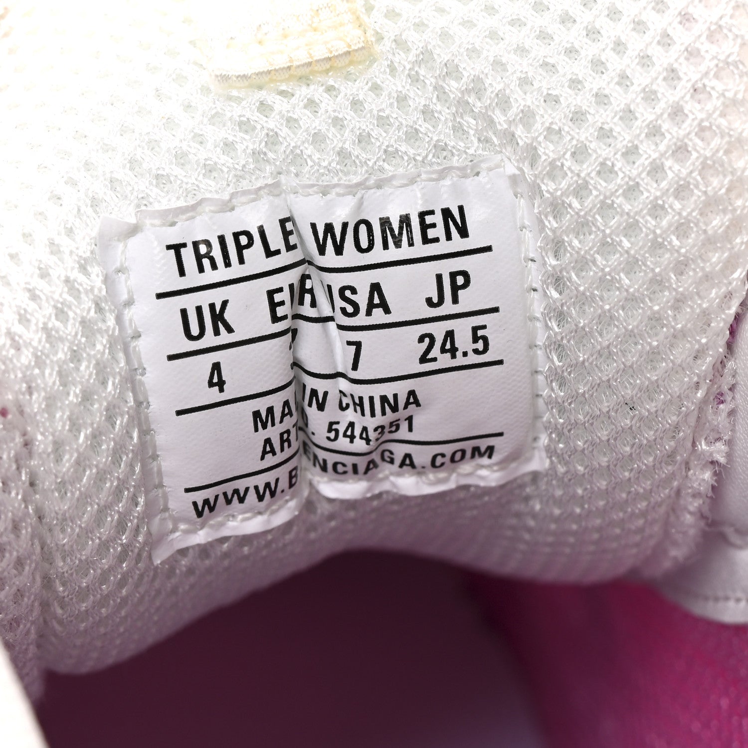 Balenciaga Fabric Mesh Clear Sole Womens Triple S Sneakers 37 White Pink