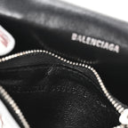 Balenciaga Metallic Calfskin Crocodile Embossed Hourglass Chain Cardholder Silver