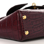 Balenciaga Calfskin Crocodile Embossed Mini Bel Air Carry All Bag Dark Burgundy