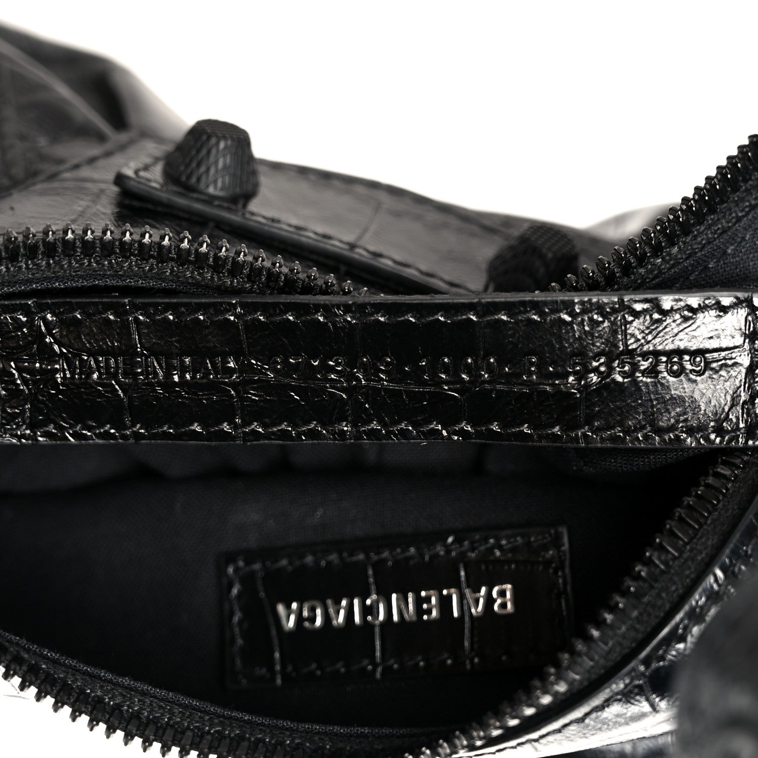 Balenciaga Extra Supple Calfskin Crocodile Embossed Monochrome Le Cagole Shoulder Bag XS Black