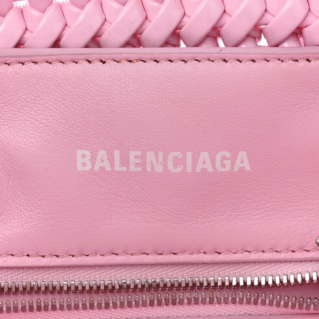 Balenciaga Faux Calfskin Braided Varnished XXS Bistro Basket Candy Pink