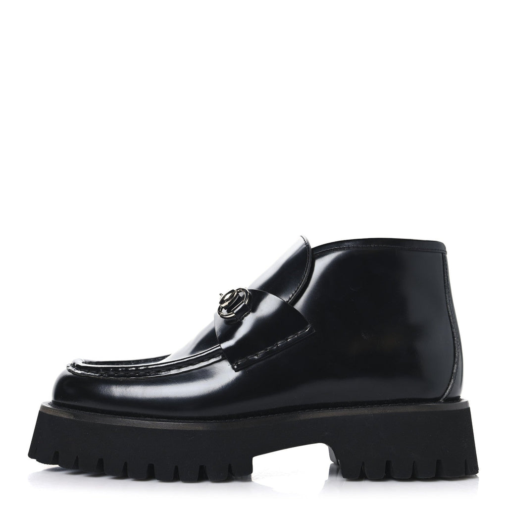 Gucci Cordovan Lux Womens Horsebit Platform Ankle Boots 38.5 Black