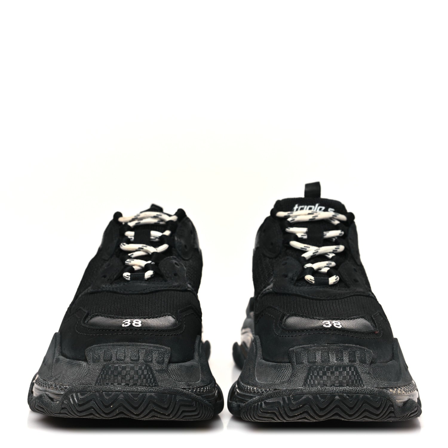 Balenciaga Fabric Mesh Clear Sole Womens Triple S Sneakers 38 Black