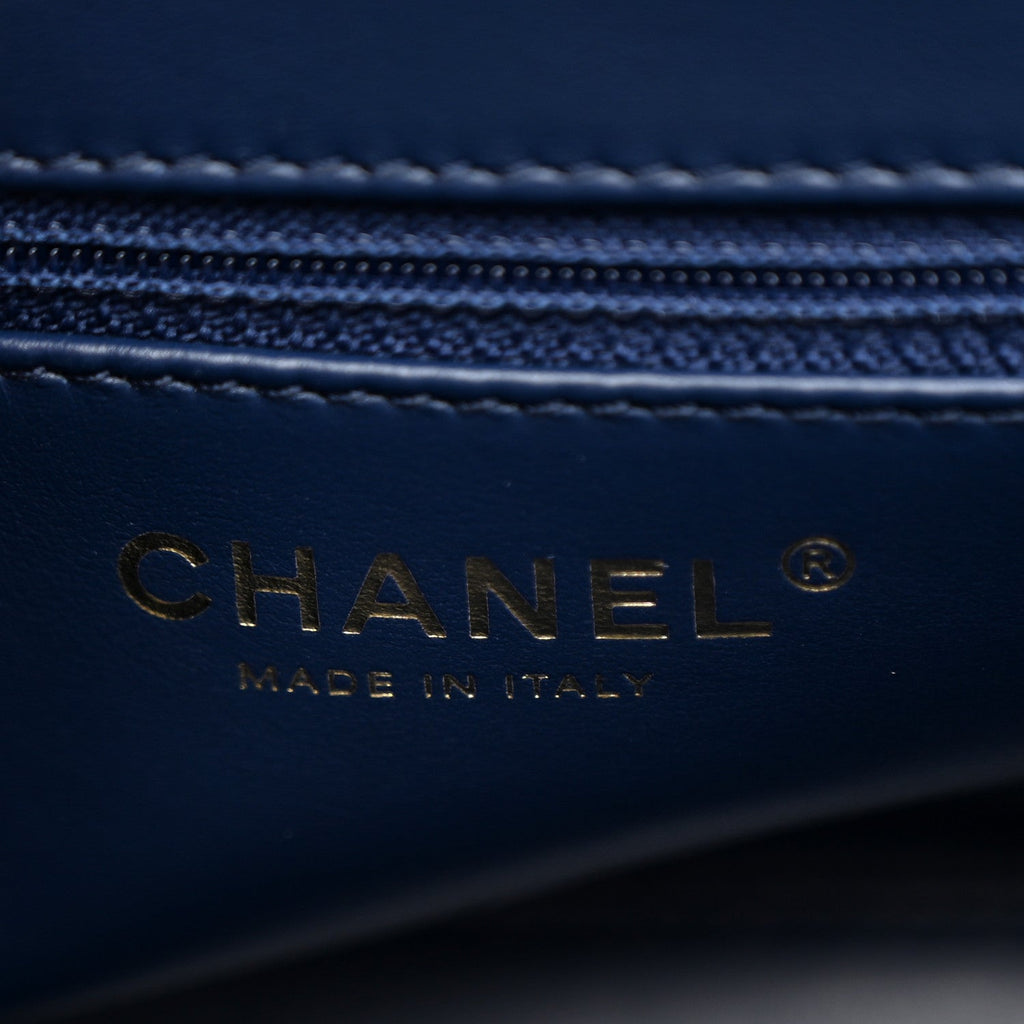 Chanel Shiny Aged Calfskin Quilted Nano Kelly Shopper Dark Blue