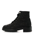 Chanel Grosgrain Tweed Pearl CC Combat Short Boots 39 Black