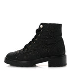 Chanel Grosgrain Tweed Pearl CC Combat Short Boots 39 Black