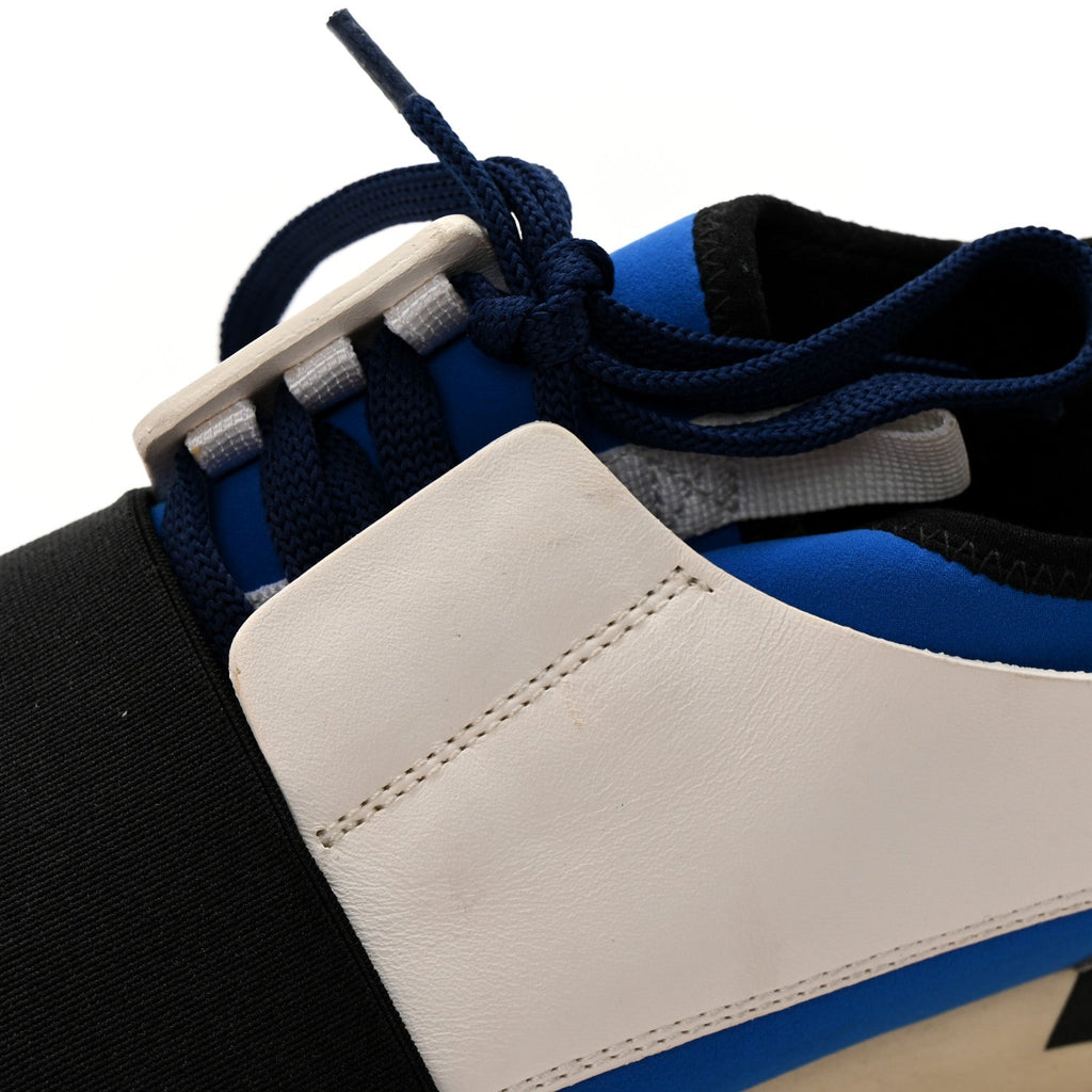 Balenciaga Mesh Neoprene Calfskin Suede Womens Race Runner Sneakers 37 Bleu Saphir White Black