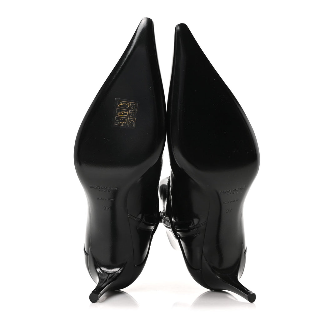 Saint Laurent Patent Vendome Buckle Ankle Booties 37 Black