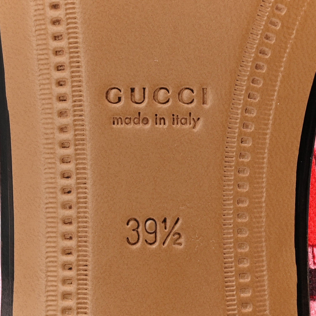 Gucci Betis Glamour Canvas Horsebit Print Womens Jordaan Loafers 39.5 Pink Rosso Ancora