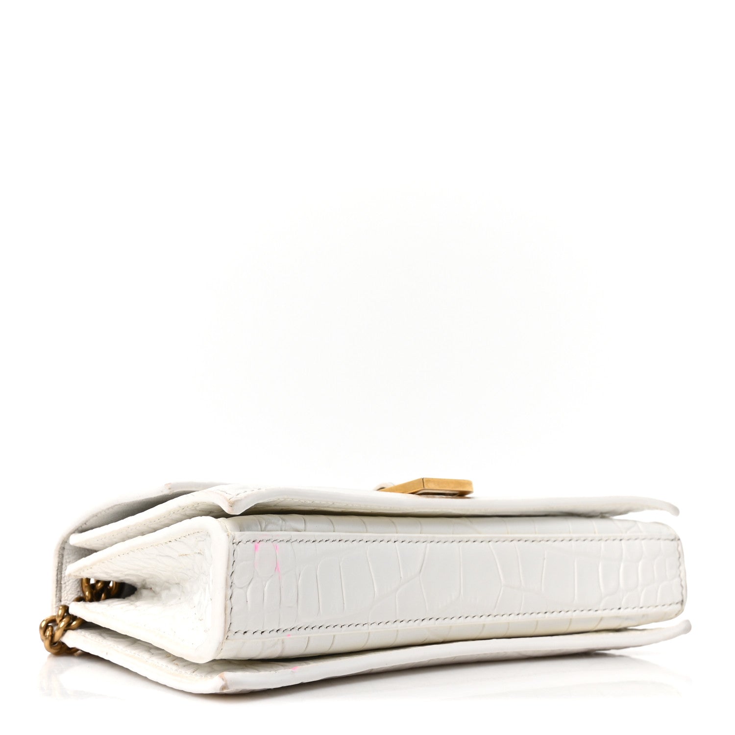 Balenciaga Calfskin Crocodile Small Crush Chain Bag White