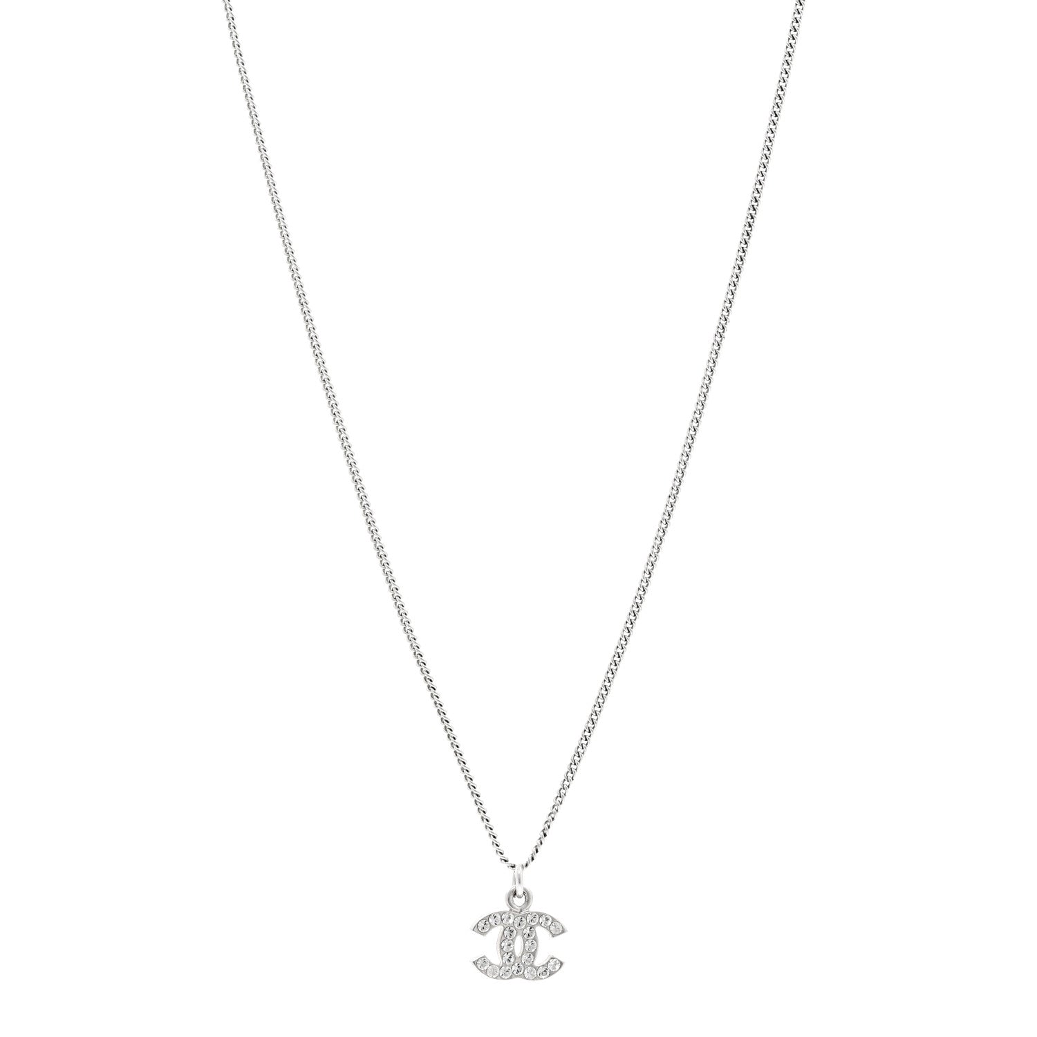 Chanel Crystal Timeless CC Necklace Silver