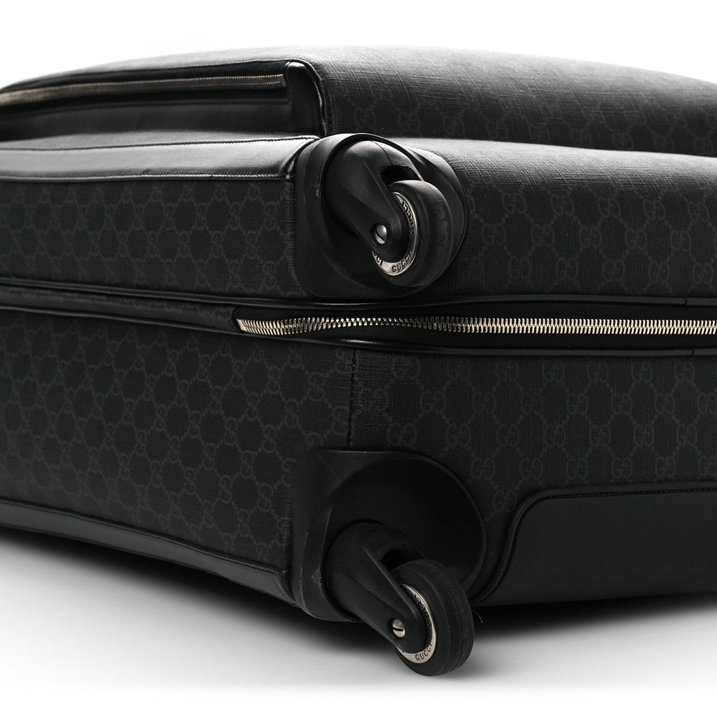 Gucci GG Supreme Monogram Large Four Wheel Suitcase Black Grey
