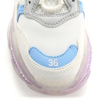 Balenciaga Fabric Mesh Clear Sole Womens Triple S Sneakers 36 Light Blue Grey Lilac White