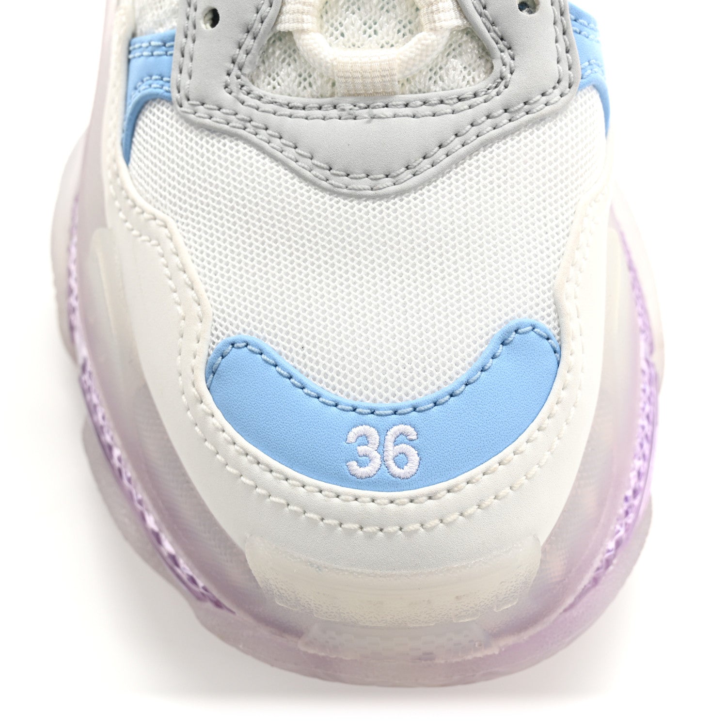 Balenciaga Fabric Mesh Clear Sole Womens Triple S Sneakers 36 Light Blue Grey Lilac White