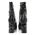 Chanel Calfskin Camellia Printed Ankle Boots 38.5 Black White