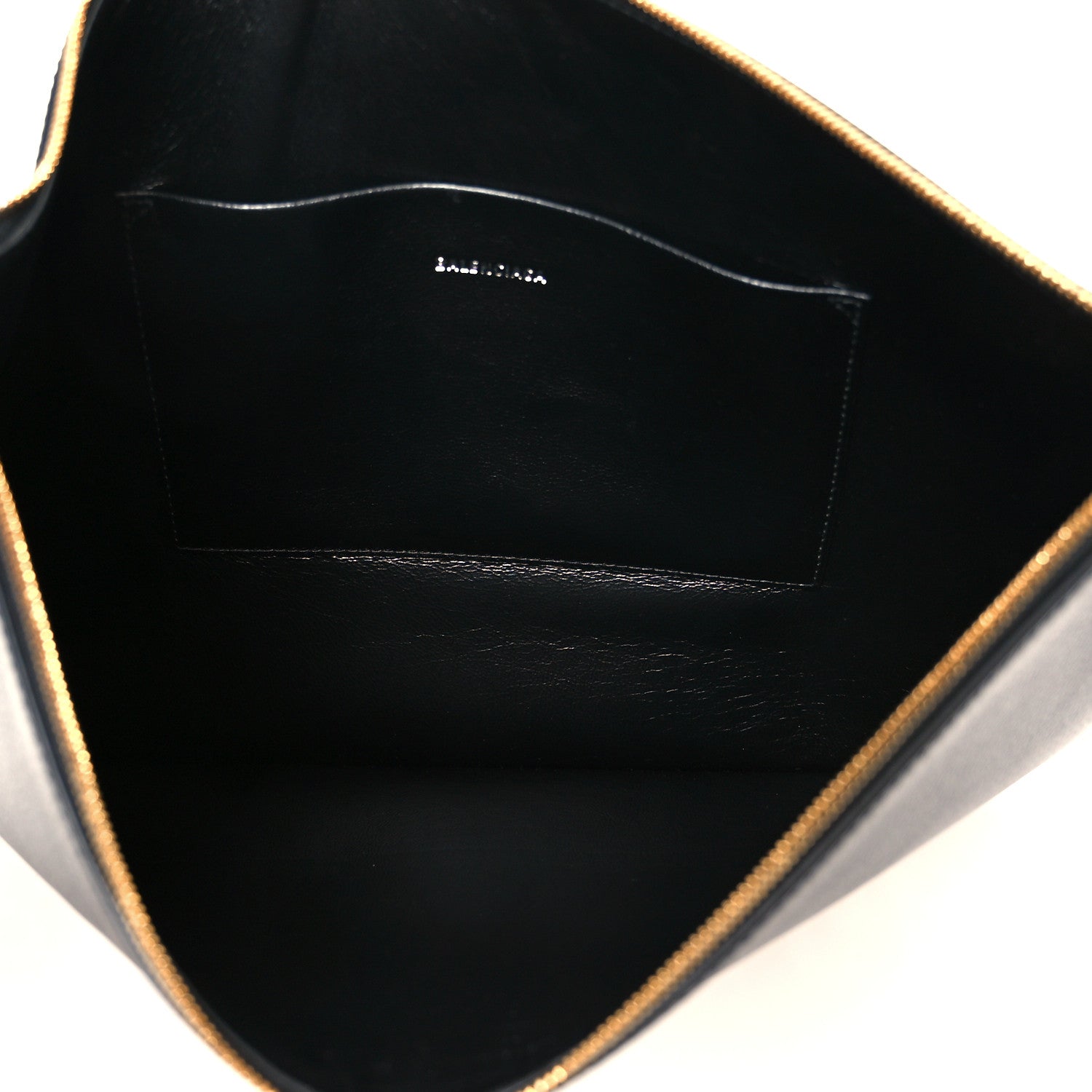 Balenciaga Calfskin Logo Large Cash Pouch With Handle Black White