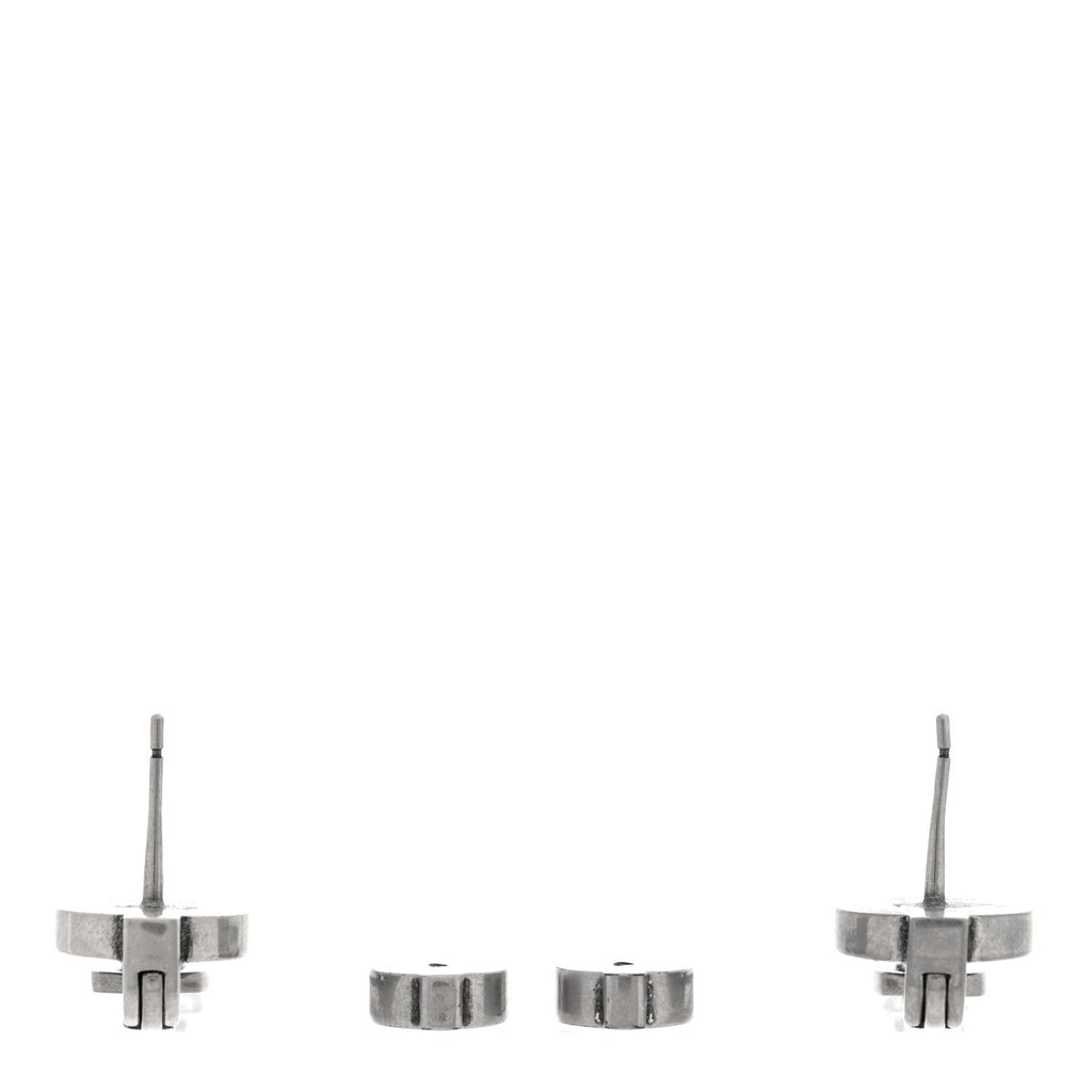 Balenciaga Metal Zip Up Earrings Silver