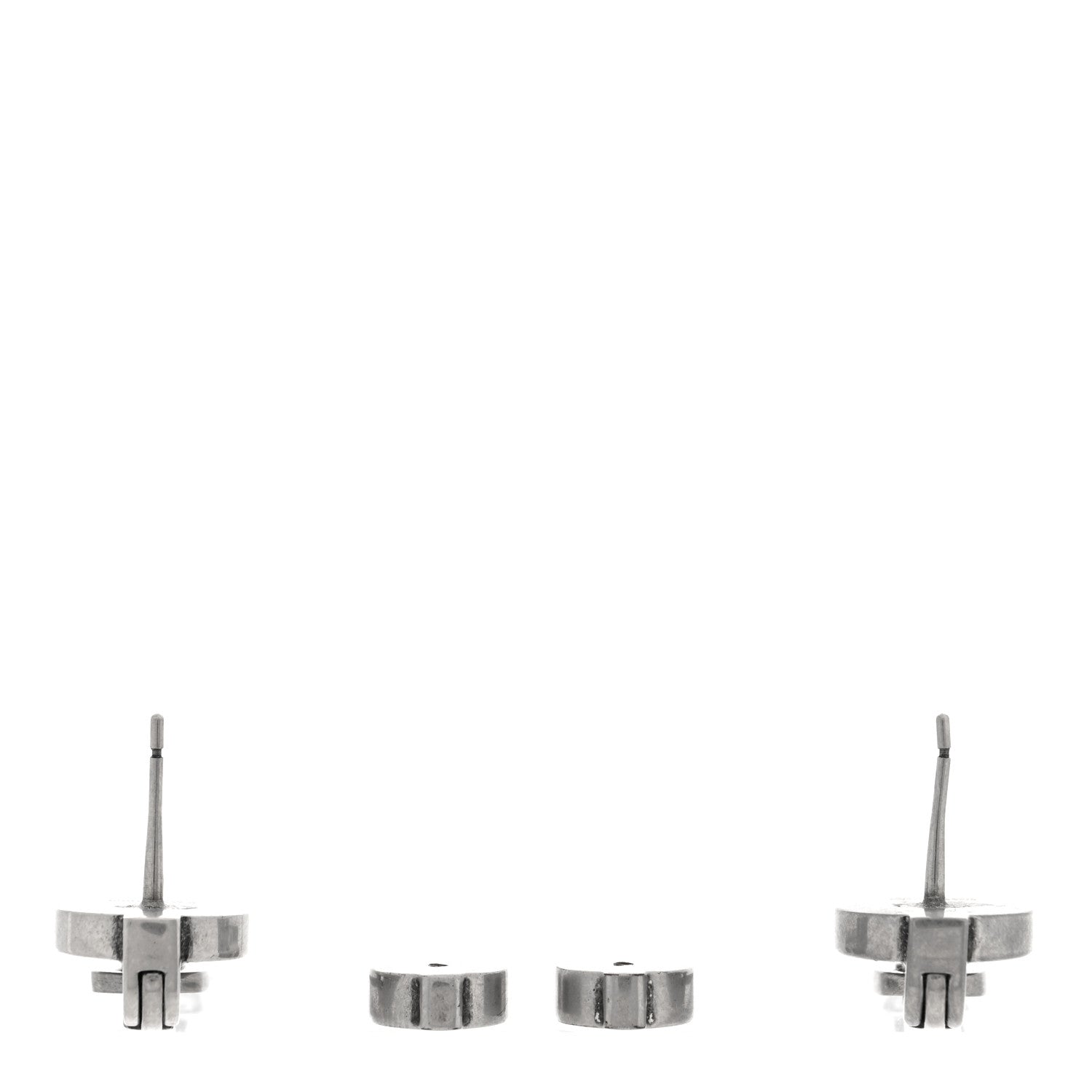 Balenciaga Metal Zip Up Earrings Silver