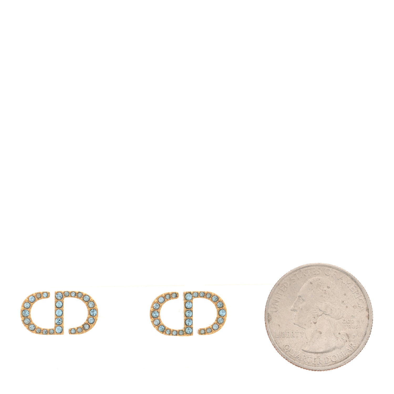 Christian Dior Crystal CD Earrings Blue Gold