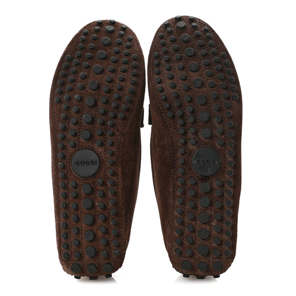 Gucci Suede GG Buckle Driver Loafers 38.5 Brown