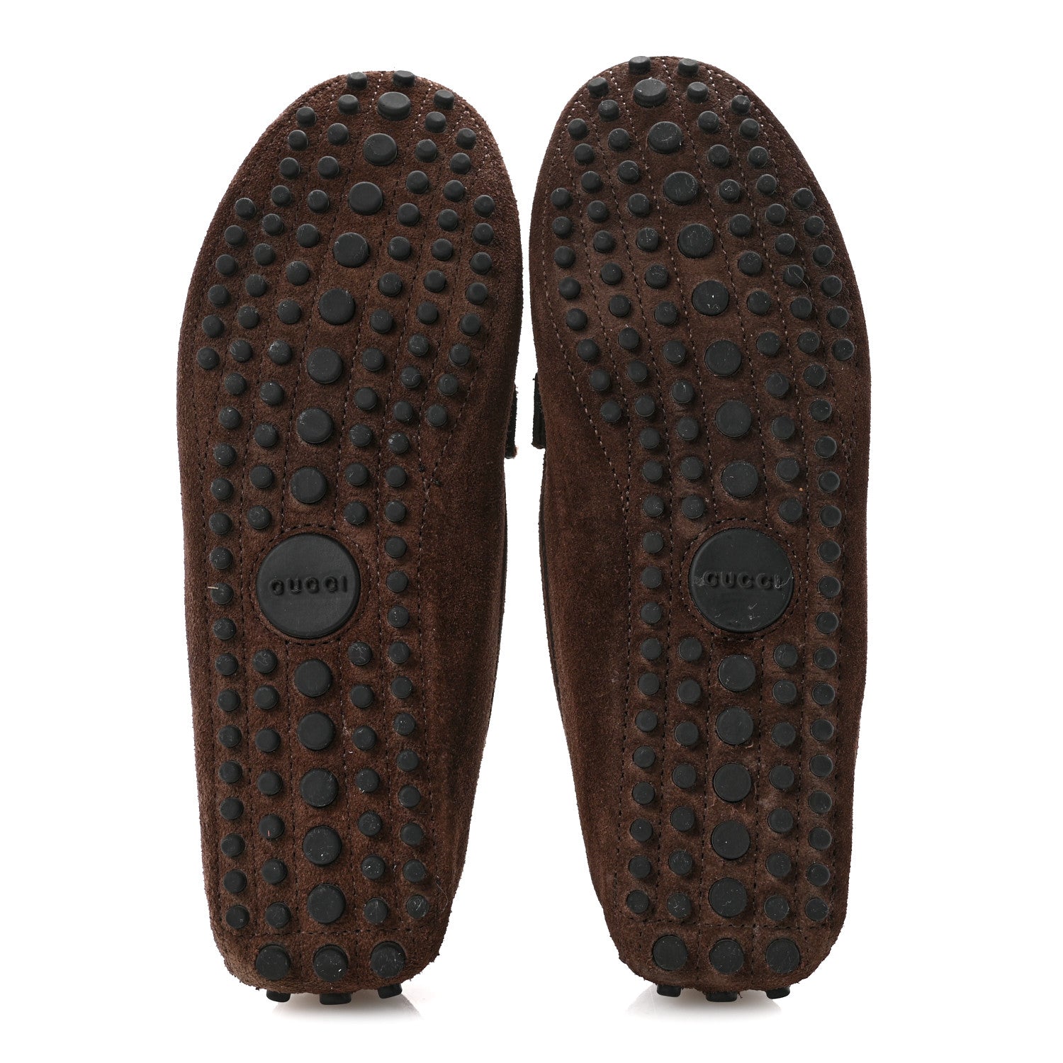 Gucci Suede GG Buckle Driver Loafers 38.5 Brown