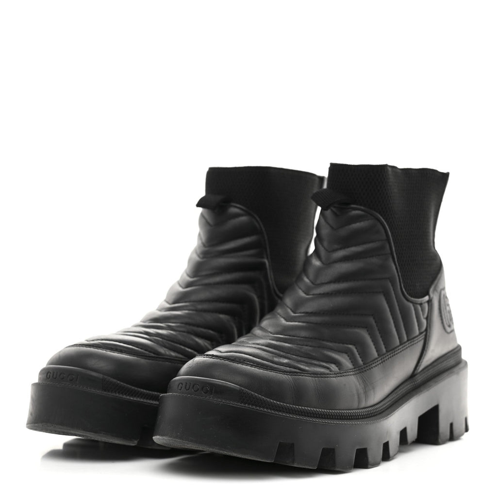 Gucci Calfskin Nappa Matelasse Frances Chelsea Boots 39 Black