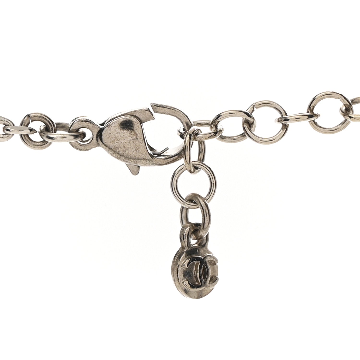 Chanel Crystal Bead CC Long Necklace Silver Black Transparent