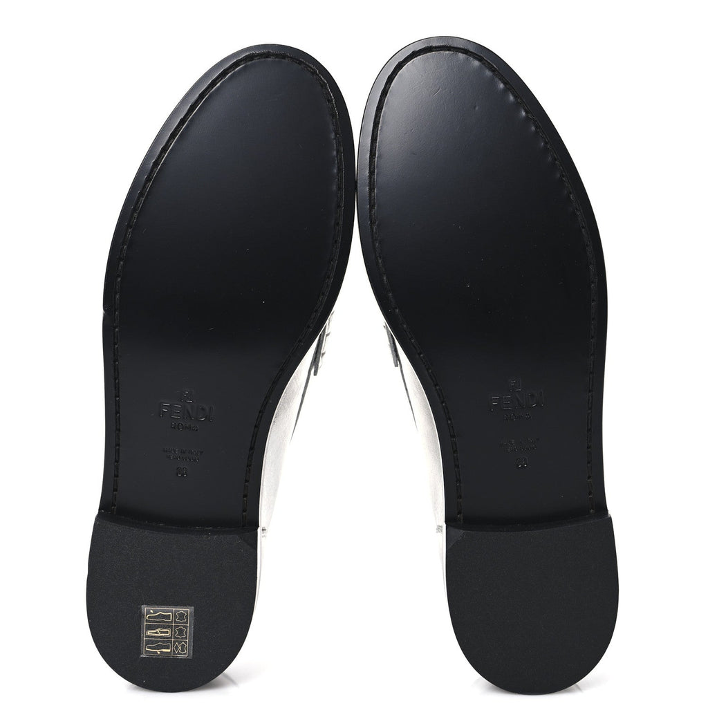 Fendi Metallic Vitello Womens Baguette Loafers 38 Argento